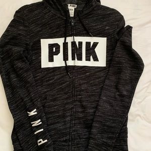 PINK black block logo zip up hoodie
